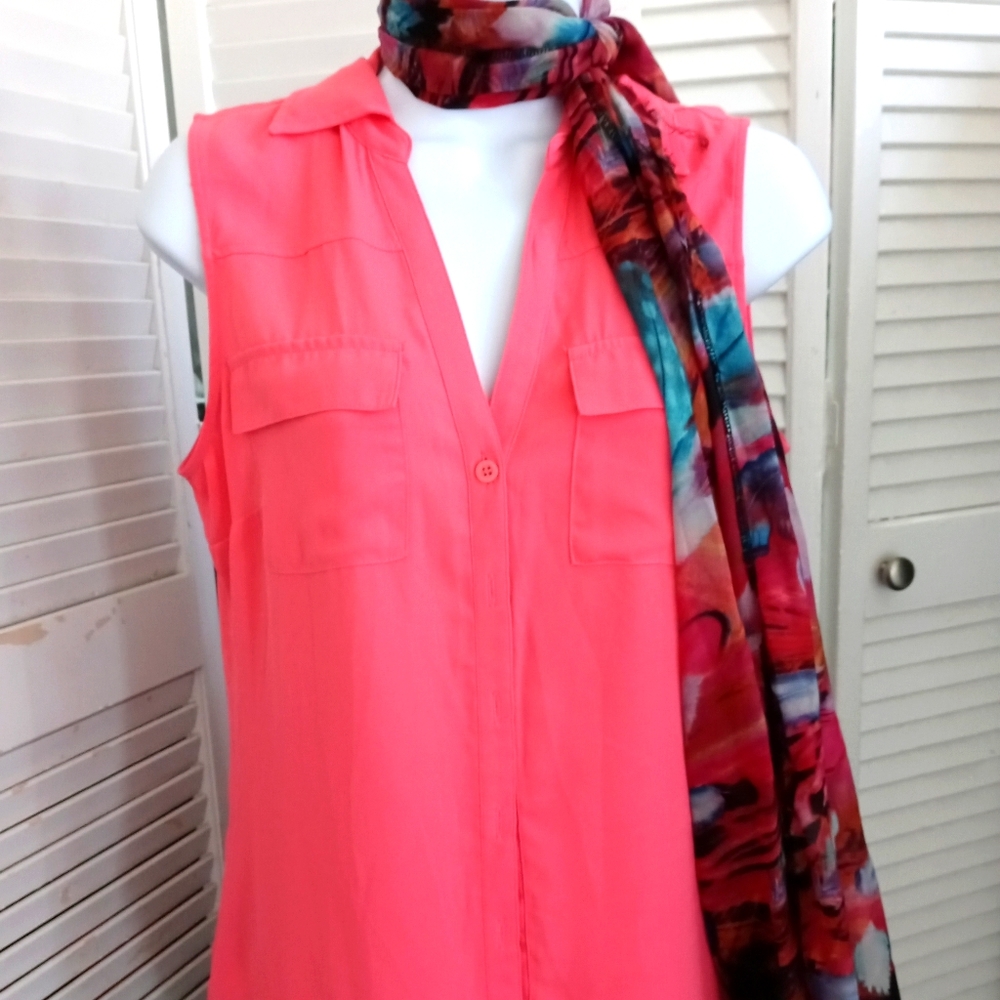 Sheer sleeveless button down blouse!